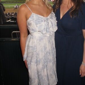 Blue and White Floral Tiered Maxi Dress with gorgeous bow detail - Size S